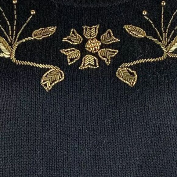 NWT Vintage Russ Sweater Large Black Gold Floral Beadwork Retro 80s Beverly Knit - Picture 7 of 11